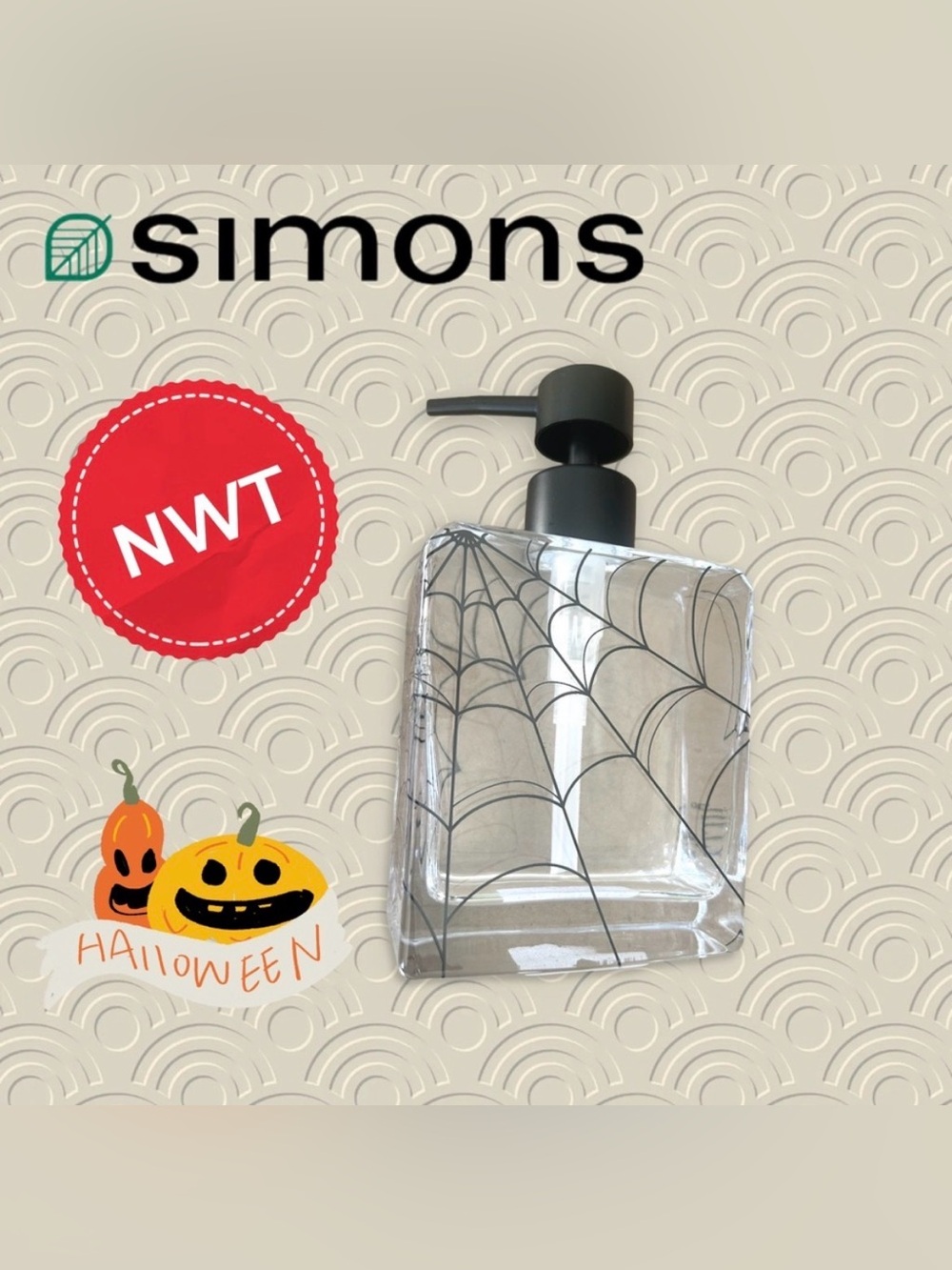🎃🇨🇦🆕NWT SIMONS | Glass Spider web square soap pump - Halloween Collection**